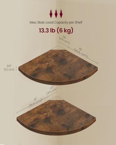 Rustic Brown Floating Corner Shelves Set of 2 - 6 x 6 Inches Wall Storage