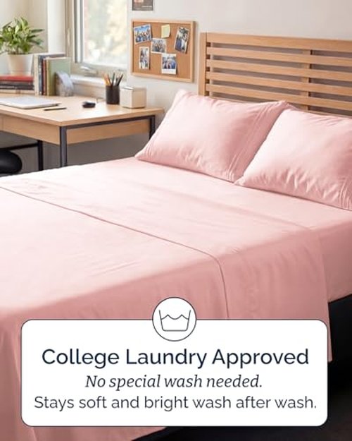 Full XL Bed Sheet - 4 Piece Full XL Bed Sheets Set - Soft, Breathable & Cooling - Hotel Luxury Bedding for Women, Men, Kids, Teens, Boys & Girls - Deep Pockets, Comfy, Fade & Wrinkle Free - Baby Pink