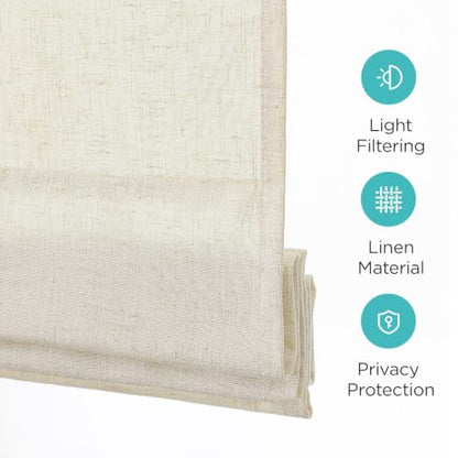 Joydeco No Drill Linen Roman Shades - Light Filtering Beige 46x72 Inches Variation of Beige / 46W x 72H