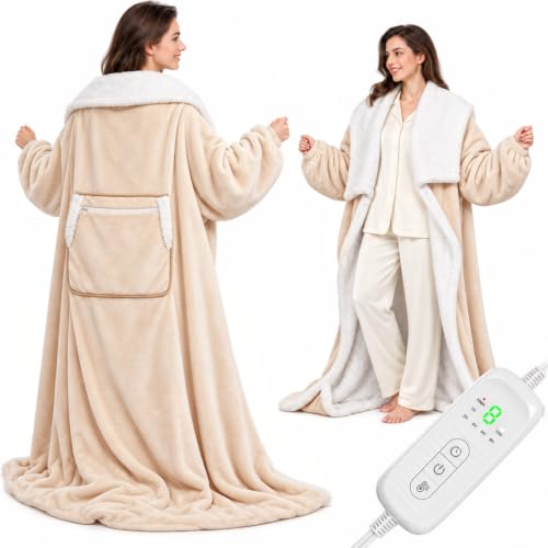EAONE Beige Wearable Heated Blanket with Foot Pocket & Sleeves - 59 x 70 Inches