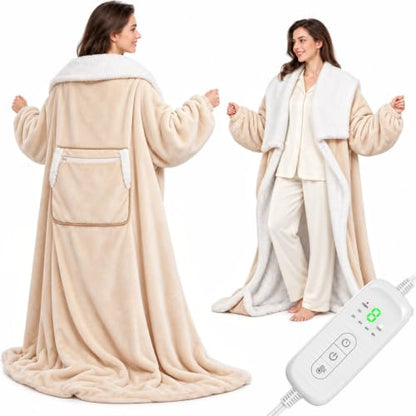 EAONE Beige Wearable Heated Blanket with Foot Pocket & Sleeves - 59 x 70 Inches