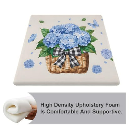 Hydrangea Chair Cushion Blue Floral Basket Style-9 - Supportive Seat Pad