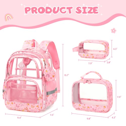 Rainbow Clear Corduroy Backpack with Lunch Bag & Pencil Case for Girls