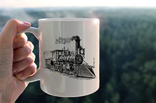 Retro Train Mug - Vintage Locomotive Ceramic Coffee Cup 11oz - Train Enthusiast Gift