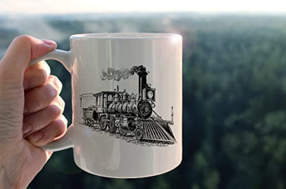 Retro Train Mug - Vintage Locomotive Ceramic Coffee Cup 11oz - Train Enthusiast Gift