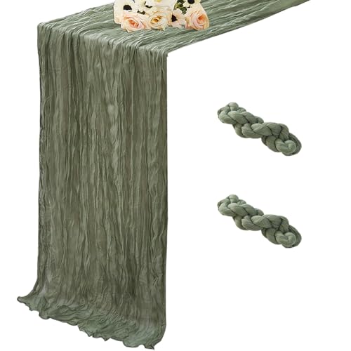 Sage Green Cheesecloth Table Runner 120 Inch 2 Pack Boho Rustic Wedding Decor