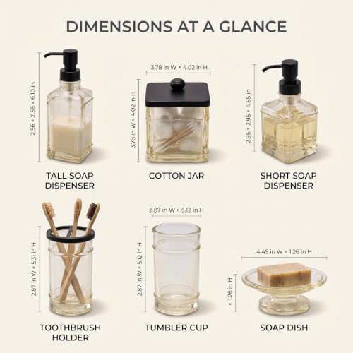 Glass Bathroom Accessories Set - 6-Piece Pale Champagne Glassware