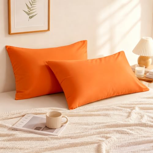 Pure Cotton Pillowcase Set 20x26 Inches - 2 Pack in Orange