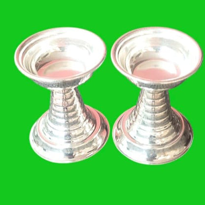 German Silver Deepa Diya Set of 2 – Traditional Oil Lamps for Pooja & Home Decor