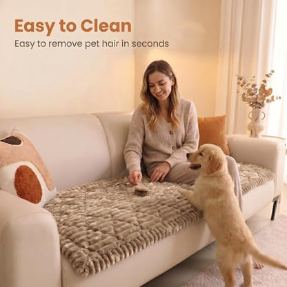 FunFurry Pet Couch Cover for Sofa - Washable, Anti-Scratch Flannel Protector - Camel 59"X27.6"
