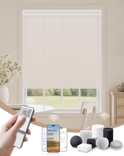 Beige Motorized Blinds with Remote - Solar Shades for Windows