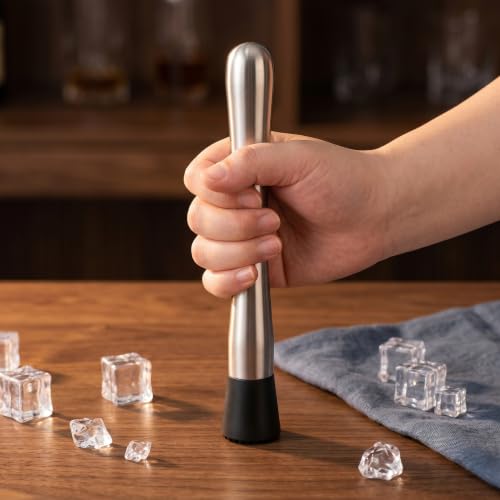 8-Inch Stainless Steel Cocktail Muddler for Fruit and Herb Crushing