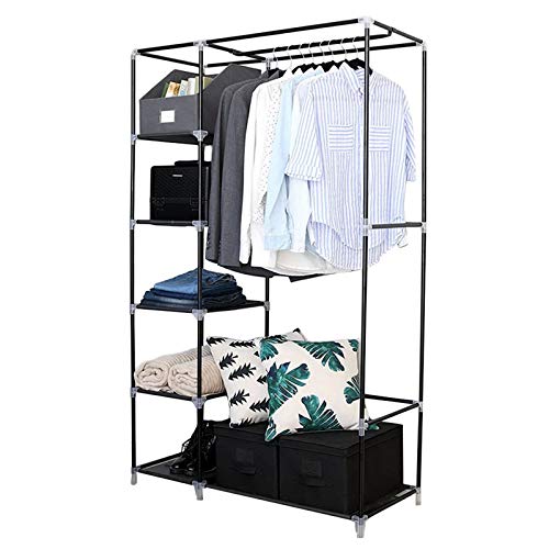 Portable Closet Wardrobe Organizer with Hanging Rod & 6 Shelves, 64" Steel Frame