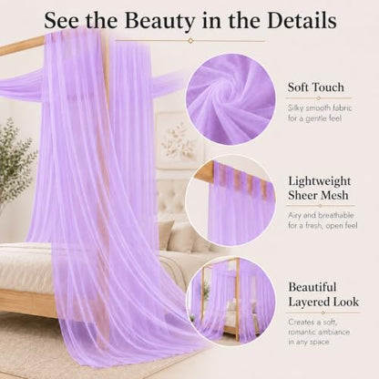 Purple Bed Canopy Curtains, Sheer Mesh Drapes for Bedroom Decor - 63"W x 236"L, Pack of 2