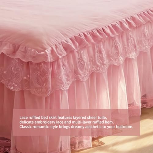Queen Size Lace Ruffled Bed Skirt - Light Purple 60x80in Romantic Tulle Dust Ruffle
