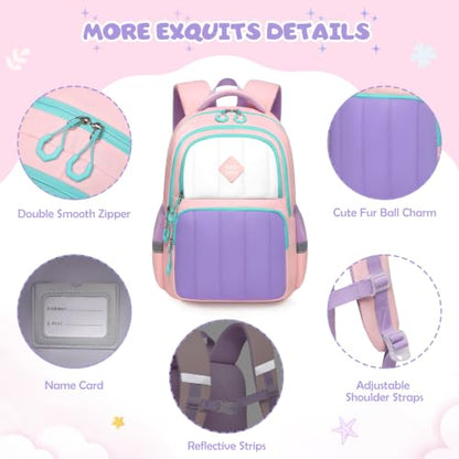 Girls Kindergarten Backpack Set 3PCS Quilted Pink & Purple