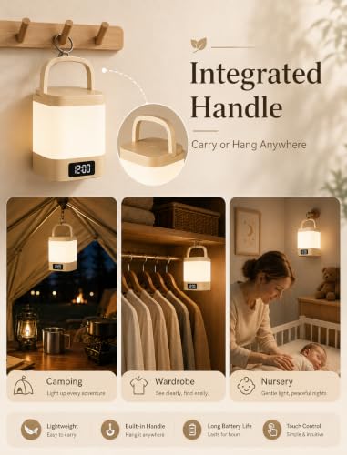 Kids Night Light with Clock, 3-Color Dimmable Nursery Sleep Light