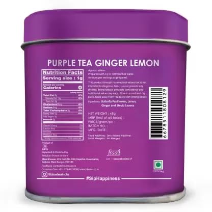 BLUE TEA - Purple Tea - 1.76 Oz - 50+ Cups - Loose | GIFTING DELIGHT | Flower Based - Detox Tea - Non-Bitter - Herbal Tea - Caffeine Free - Gluten Free - Non-GMO | Eco-Conscious Tin Packed