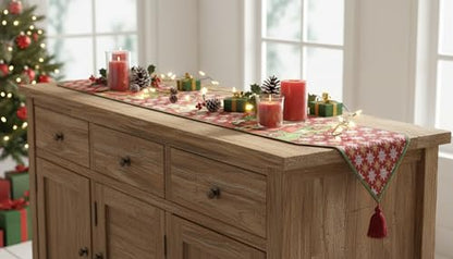 Santa Tapestry Table Runner - Christmas Holiday Decor, Red & Green, 13 x 72 (Variation of THIS listing)