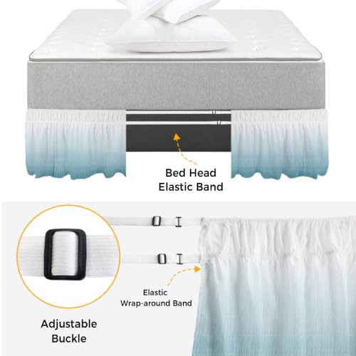 Blue Ombre Queen Bed Skirt 16 Inch Drop Elastic Wrap-Around Dust Ruffle Ocean Blue