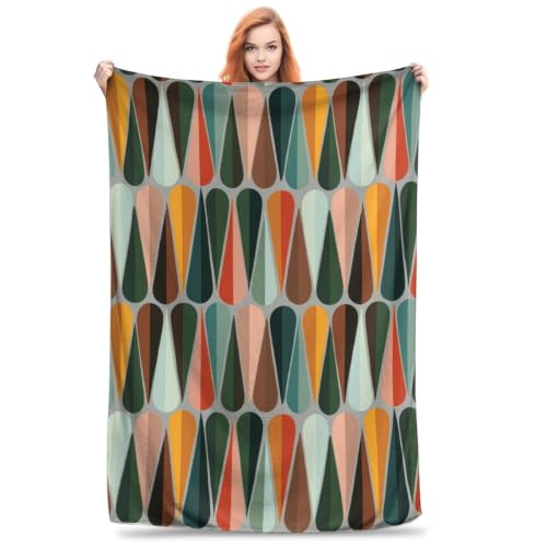 Mid Century Retro Abstract Plush Throw Blanket - 80x60 Inches - Cozy Fleece for Sofa Couch Bed - Variation of THIS listing