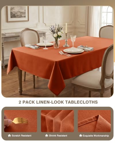 Fall Rectangular Tablecloth 6ft 2-Pack Waterproof Slub Texture Rust - 60x102