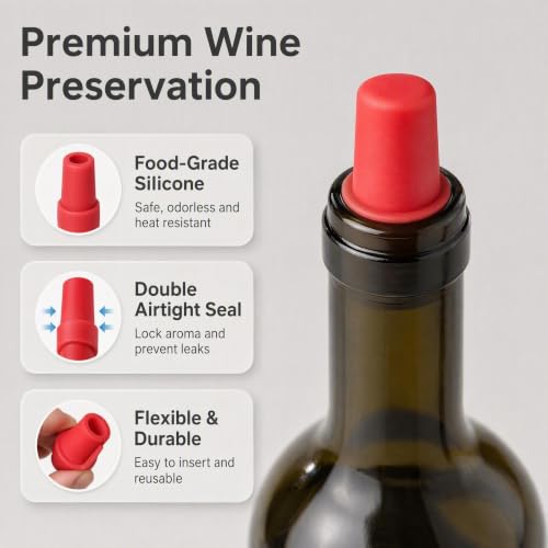 4 Pack Silicone Wine Bottle Stoppers Reusable Airtight Champagne & Beer Caps