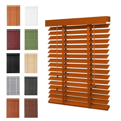 Custom 2 Inch Real Wood Blinds for Indoor Windows - Brown, 32-48 Inches