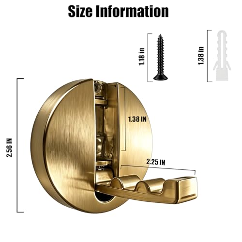 Brushed Gold Foldable Shower Towel Coat Hooks 2PCS Heavy Duty Wall Mount