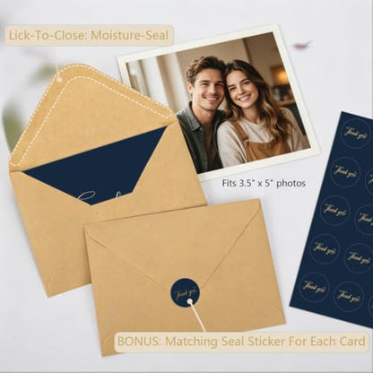 Thank You Cards with Envelopes & Stickers - Navy Blue 52 Pack