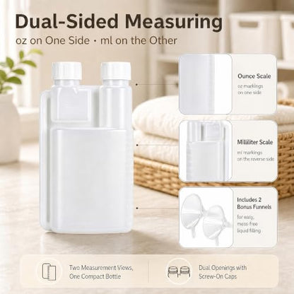 2-Pack 16oz Plastic Flask with Built-In Shot Glass and Graduated Dispenser for Liquor, Oil, Camping & Travel