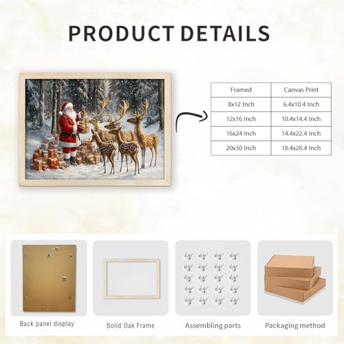 Christmas Framed Wall Art Santa Reindeer Snow Scene Canvas 16x24 - Variation of Framed Christmas Canvas-07