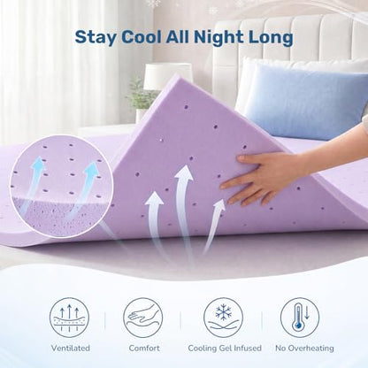 Sweetcrispy 3 Inch Twin Gel Memory Foam Mattress Topper - Purple Variation