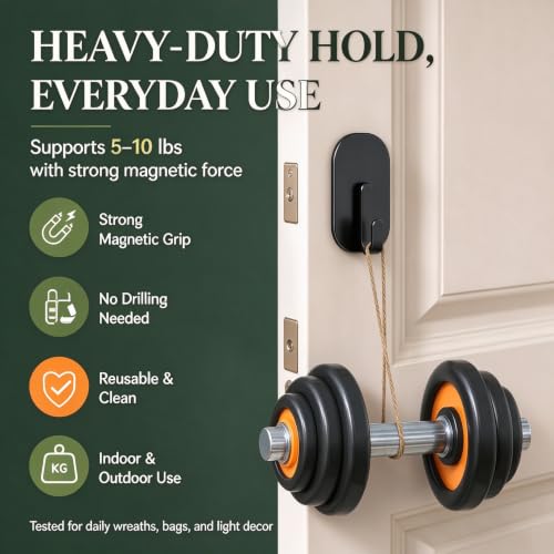 Magnetic Wreath Hanger for Front Door & Metal Surfaces, Heavy Duty Set