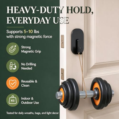 Magnetic Wreath Hanger for Front Door & Metal Surfaces, Heavy Duty Set