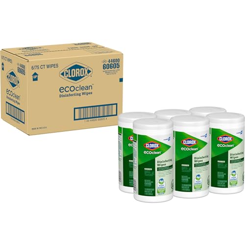 CloroxPro Clorox EcoClean Disinfecting Wipes, Multipurpose 100% Plant Based Cleaning Cloths, Antibacterial Disinfectant, Safe for Multi Surface Use, 75 Count (Pack of 6)
