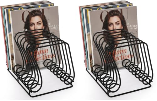 Wire Magazine Holder with 9 Slots & Elevated Base - Note-Shaped Metal Record Organizer, Pack of 2, 7.02 x 10.2 x 7.3 inches