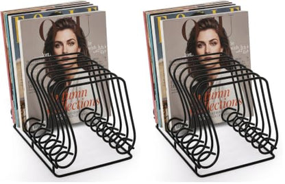 Wire Magazine Holder with 9 Slots & Elevated Base - Note-Shaped Metal Record Organizer, Pack of 2, 7.02 x 10.2 x 7.3 inches