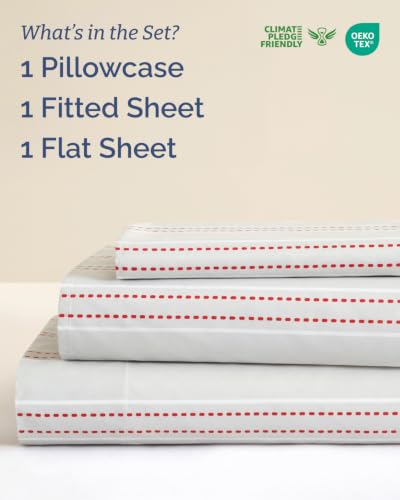 Christmas Sheet Set - Holiday Red Dot Stripe Bedding - Twin Size