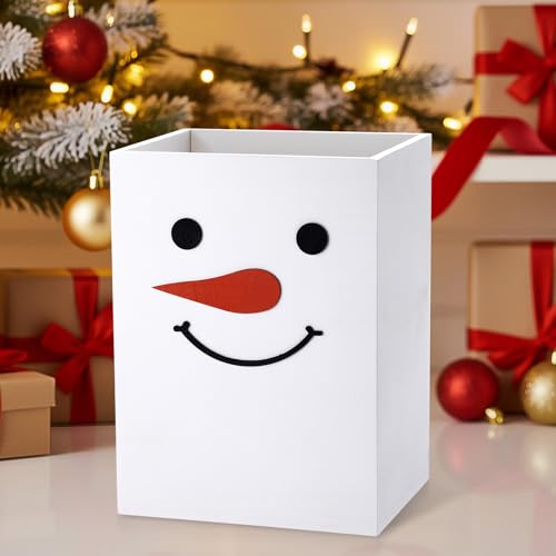 Snowman Christmas Wastebasket Home Decor - Wooden Trash Can