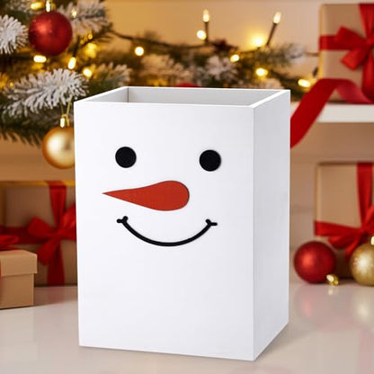 Snowman Christmas Wastebasket Home Decor - Wooden Trash Can