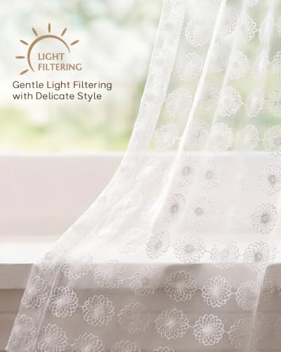 White Gingham Floral Lace Sheer Valance for Windows 52x18 - Light Filtering