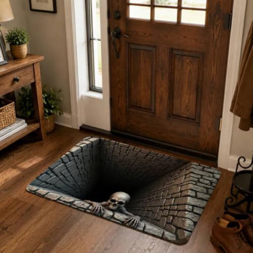 Halloween Optical Illusion Rug - 3D Bottomless Pit Non-Slip Bath Mat, 24x16 Inches