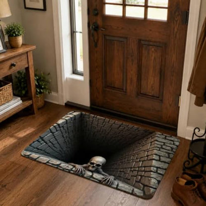 Halloween Optical Illusion Rug - 3D Bottomless Pit Non-Slip Bath Mat, 24x16 Inches
