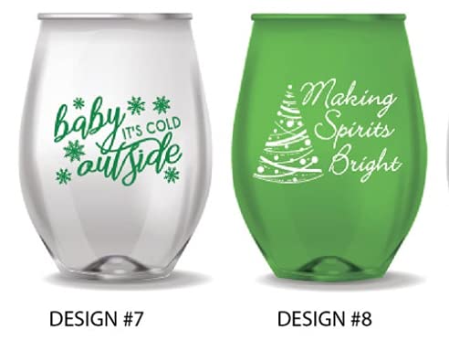 Christmas Themed Stemless Wine Glass Set of 12 - Unbreakable Funny Sayings - Holiday Party Drinkware