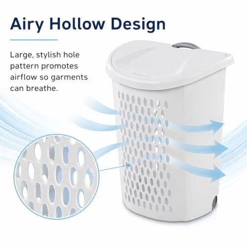 135L White Wheeled Plastic Laundry Hamper with Lid - Large Capacity, Portable