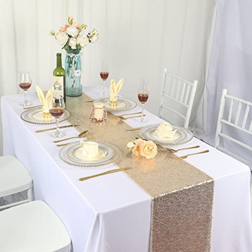 Sequin Table Runner Light Gold 12x120 Inch for Party Wedding Christmas Event