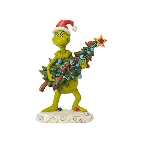 Dr. Seuss Grinch Stealing Christmas Tree Figurine - Hand-Painted Folk Art Holiday Decor
