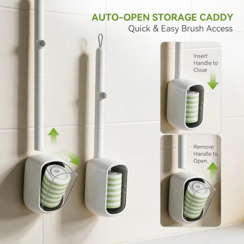 Disposable Toilet Brush Holder with 24 Pre-Loaded Refills - Space-Saving Wall Mount