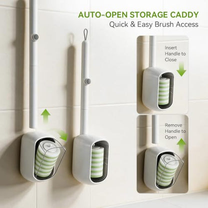 Disposable Toilet Brush Holder with 24 Pre-Loaded Refills - Space-Saving Wall Mount